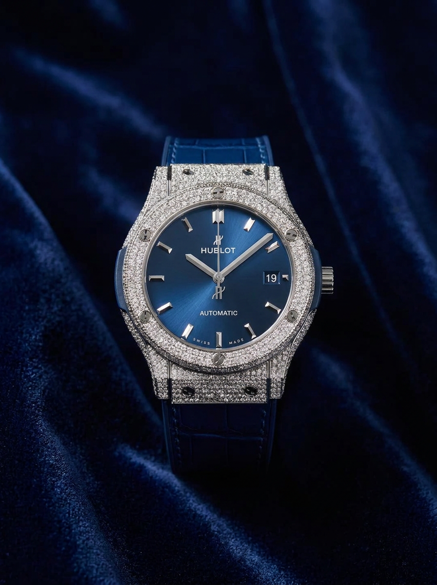 Hublot Classic Fusion 45 mm – Blue Titanium – Custom Diamond-Set