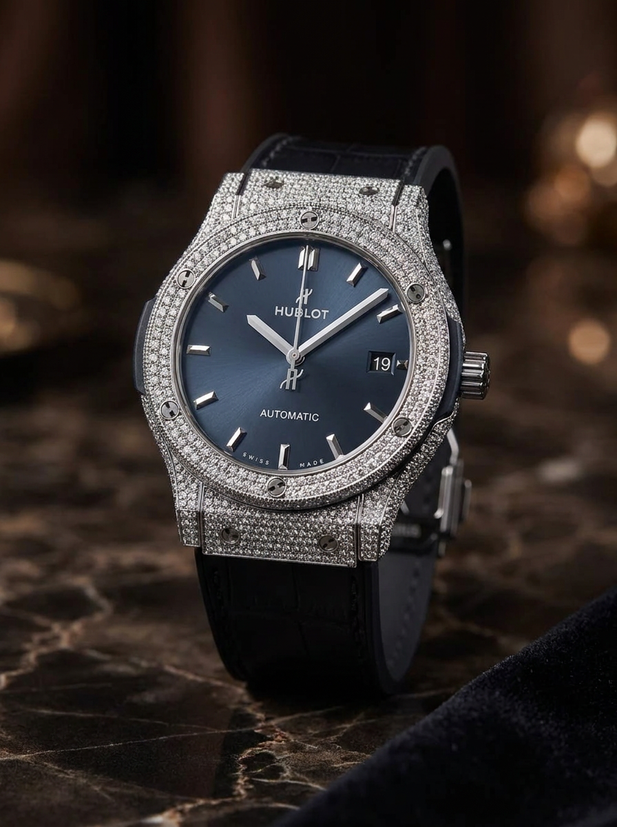 Hublot Classic Fusion 42 mm – Racing Grey Titanium – Custom Diamond-Set