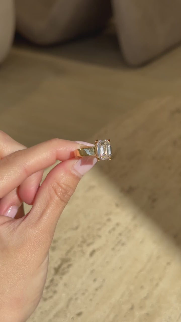 4.56 Carat TW Emerald Cut Lab-Grown Diamond Engagement Ring in 18K Yellow Gold