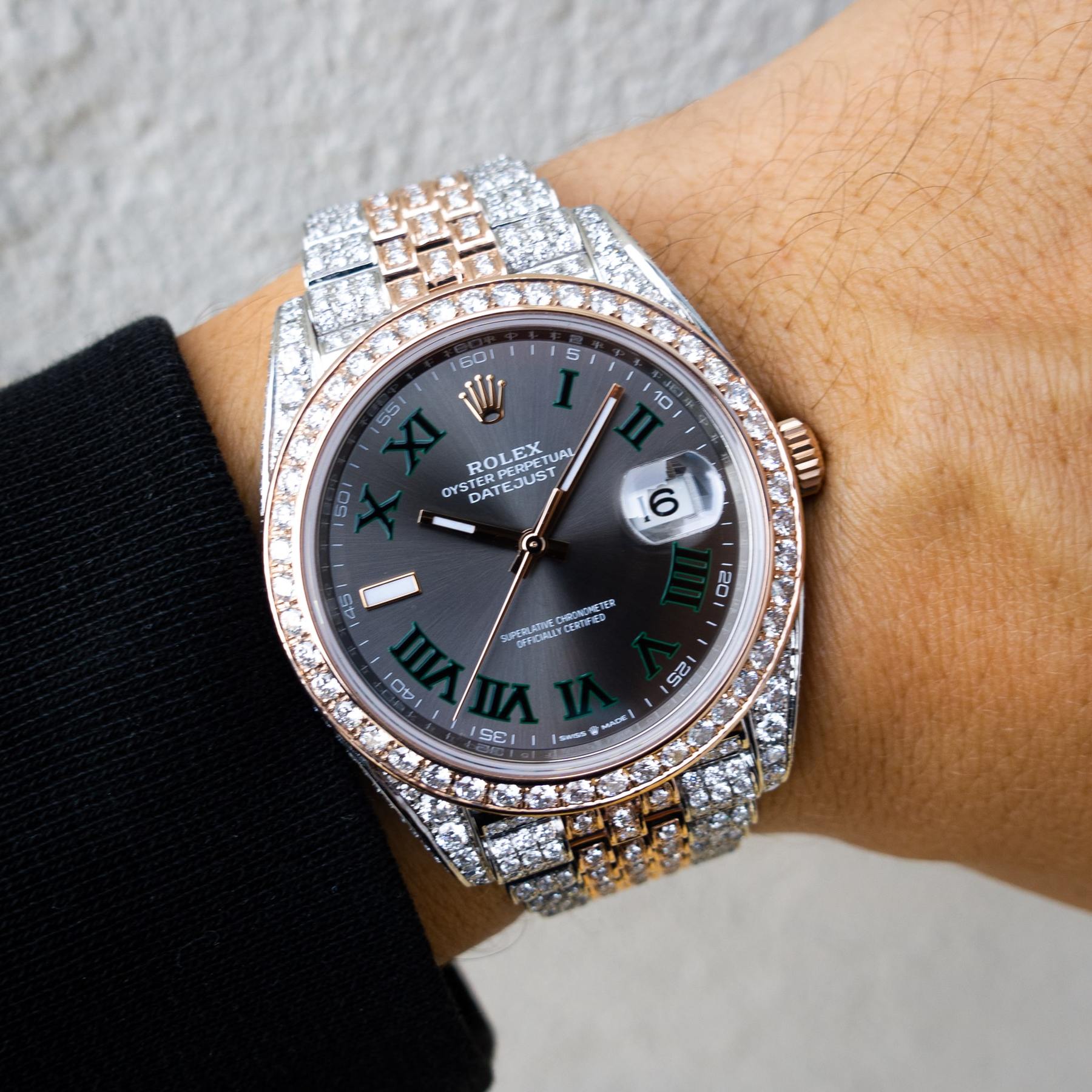 ROLEX DATEJUST 41 – “WIMBLEDON” DIAL – 18CT EVEROSE GOLD & OYSTERSTEEL – JUBILEE – CUSTOM DIAMOND SET