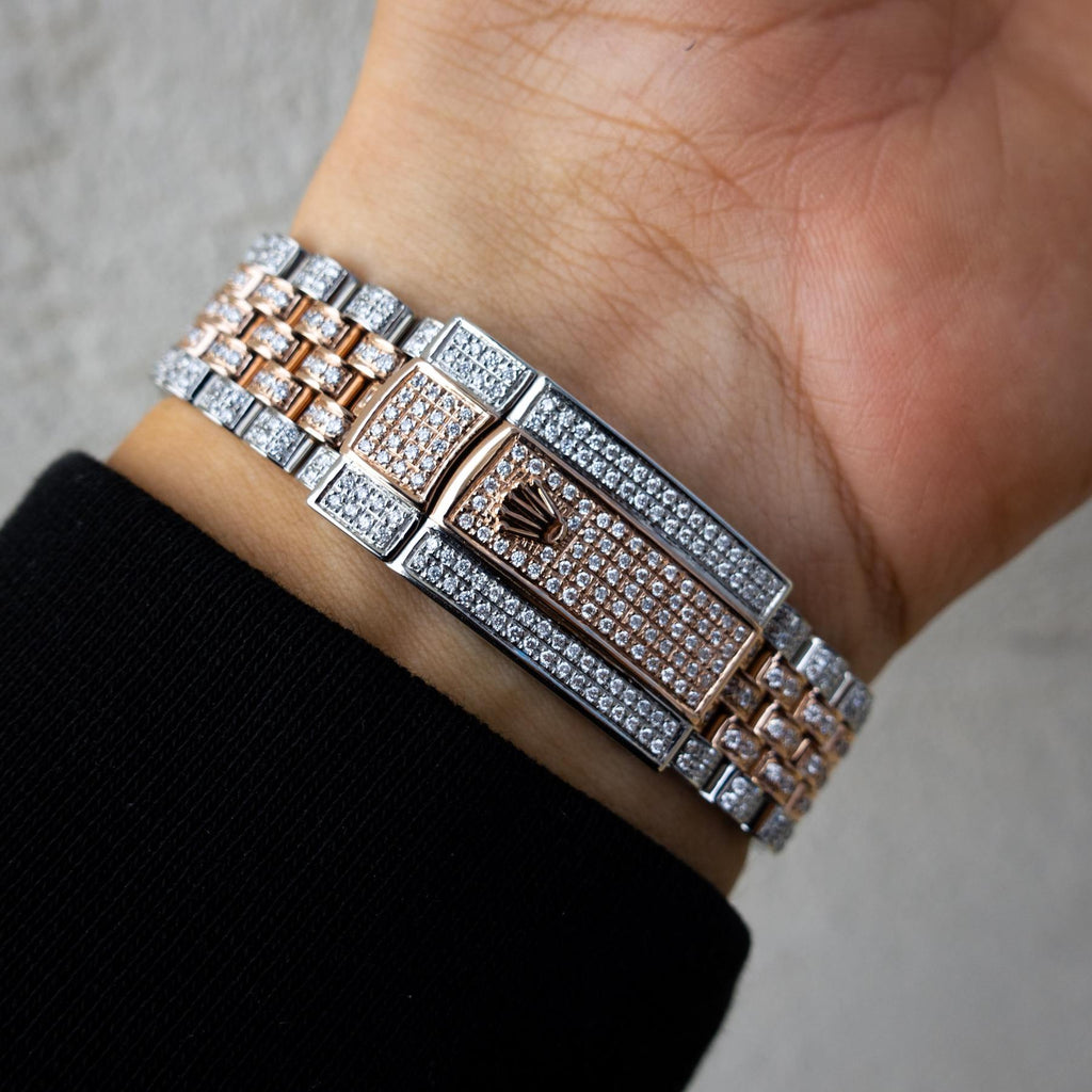 ROLEX DATEJUST 41 – “WIMBLEDON” DIAL – 18CT EVEROSE GOLD & OYSTERSTEEL – JUBILEE – CUSTOM DIAMOND SET