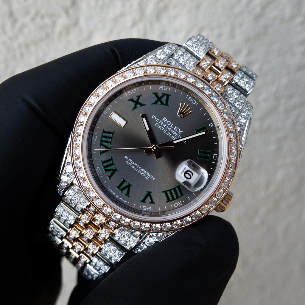 ROLEX DATEJUST 41 – “WIMBLEDON” DIAL – 18CT EVEROSE GOLD & OYSTERSTEEL – JUBILEE – CUSTOM DIAMOND SET