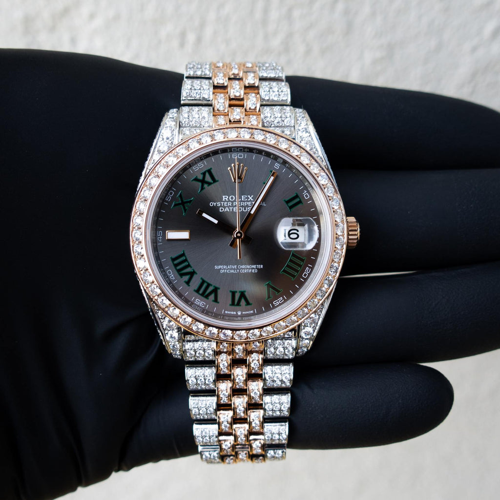 ROLEX DATEJUST 41 – “WIMBLEDON” DIAL – 18CT EVEROSE GOLD & OYSTERSTEEL – JUBILEE – CUSTOM DIAMOND SET