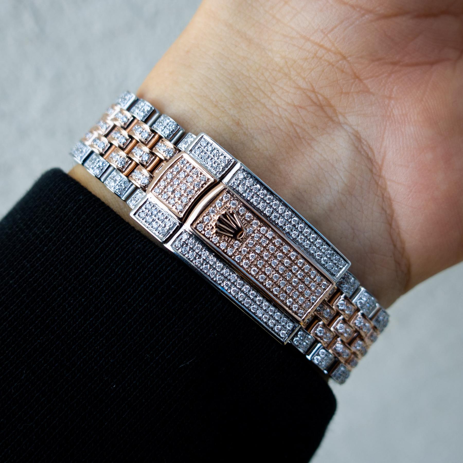 ROLEX DATEJUST 41 – 18CT EVEROSE GOLD & OYSTERSTEEL – JUBILEE – CUSTOM DIAMOND SET & COVERT DIAL