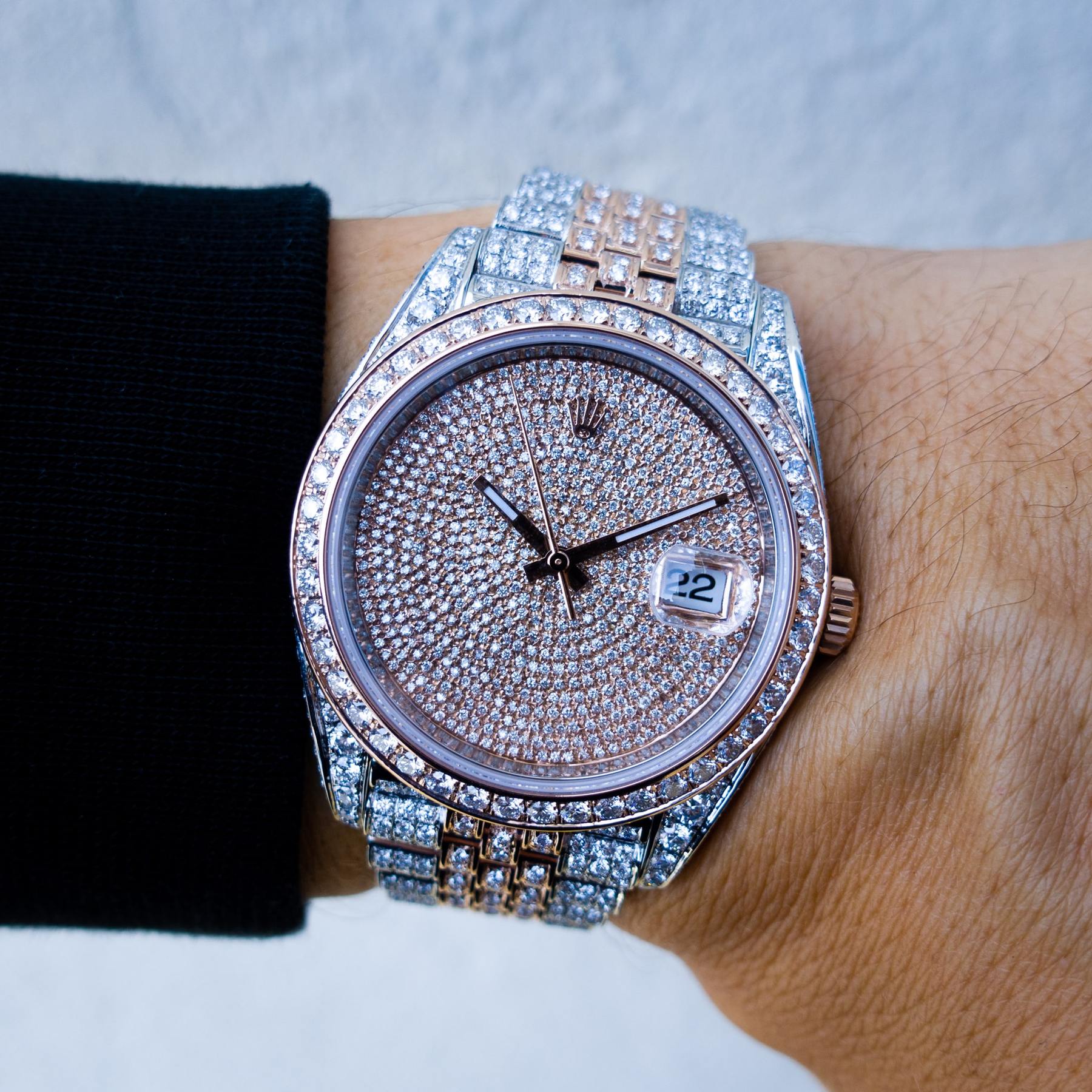 ROLEX DATEJUST 41 – 18CT EVEROSE GOLD & OYSTERSTEEL – JUBILEE – CUSTOM DIAMOND SET & COVERT DIAL