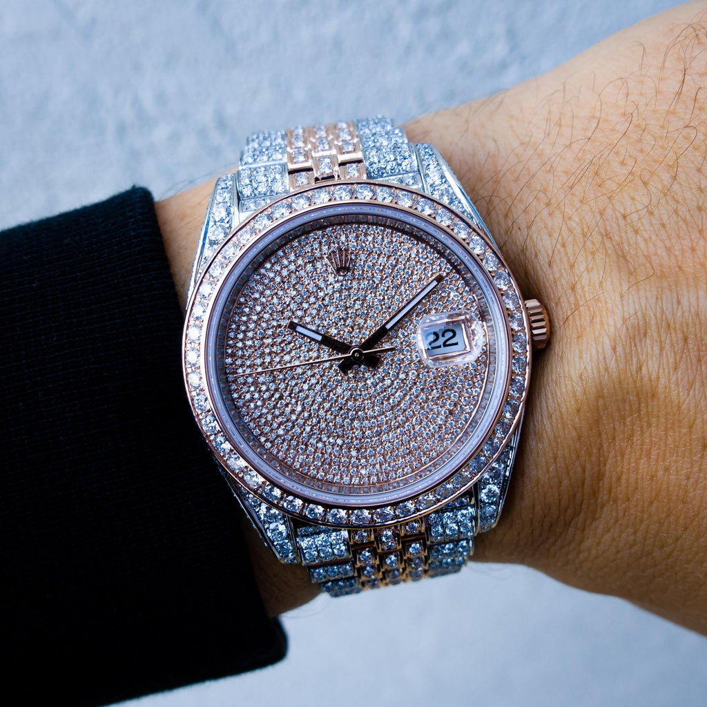 ROLEX DATEJUST 41 – 18CT EVEROSE GOLD & OYSTERSTEEL – JUBILEE – CUSTOM DIAMOND SET & COVERT DIAL