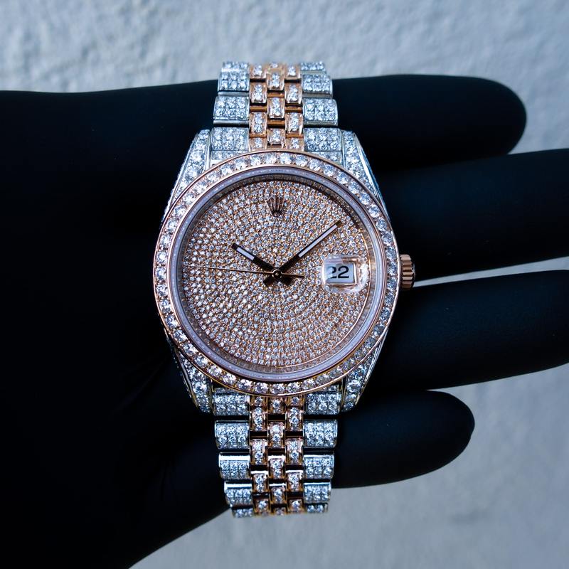 ROLEX DATEJUST 41 – 18CT EVEROSE GOLD & OYSTERSTEEL – JUBILEE – CUSTOM DIAMOND SET & COVERT DIAL