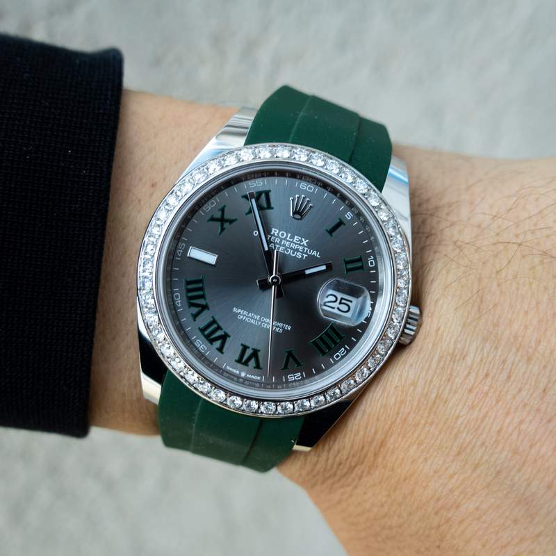 ROLEX DATEJUST 41 – OYSTERSTEEL – OYSTER – CUSTOM DIAMOND BEZEL – WIMBLEDON DIAL – HORUS GREEN