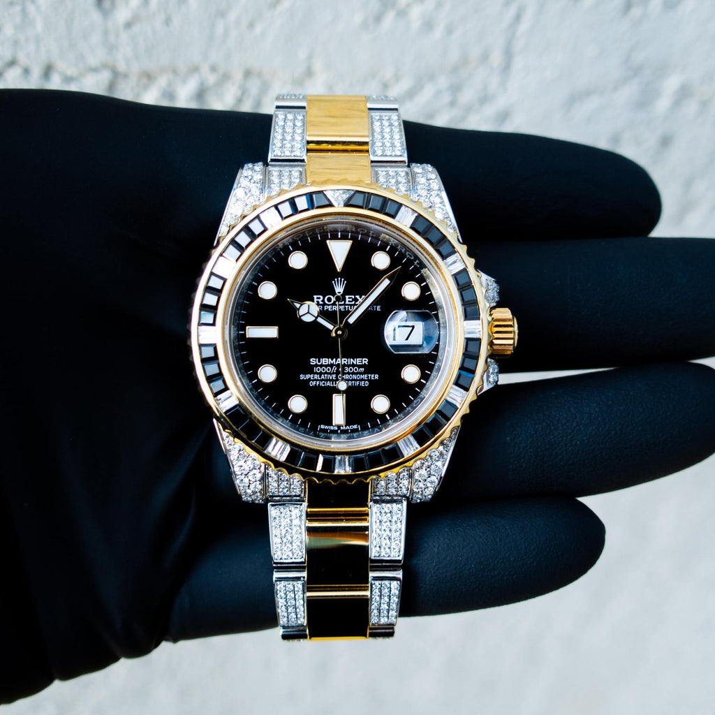 ROLEX SUBMARINER – 18CT YELLOW GOLD & OYSTERSTEEL – OYSTER – CUSTOM DIAMOND & BLACK ONYX BEZEL