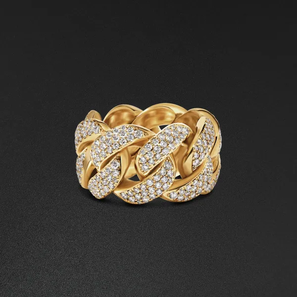 Men's Real Gold Iced Out Cuban Link Chain Ring - Atolyestone